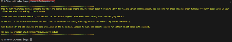 pripojeni k Exchange Online PowerShell Connect-ExchangeOnline