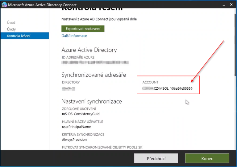 entra connect current config account