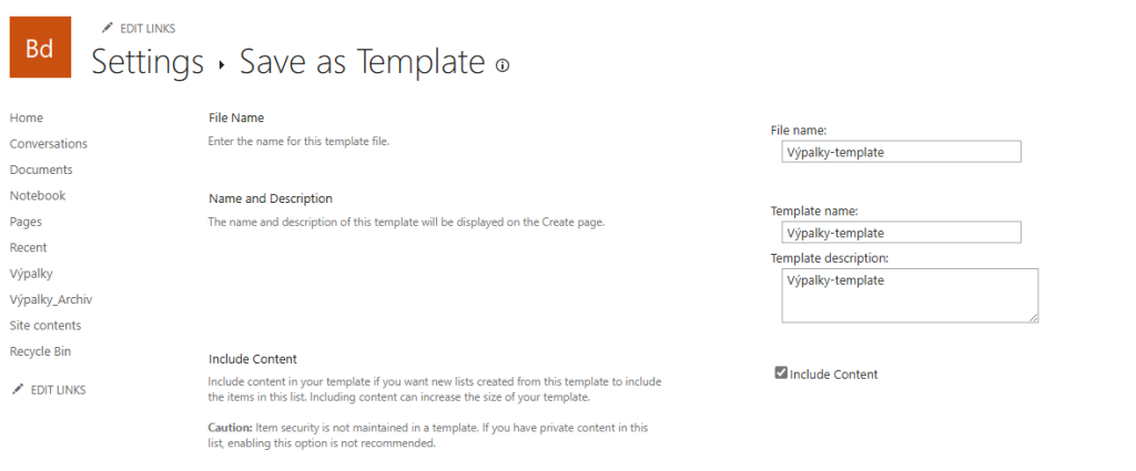 Sharepoint list template